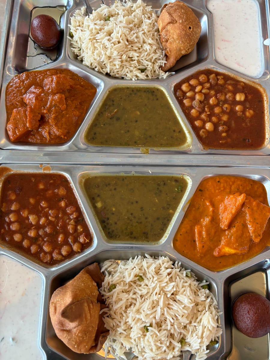 Himalaya thali special with curries, rice and samosa