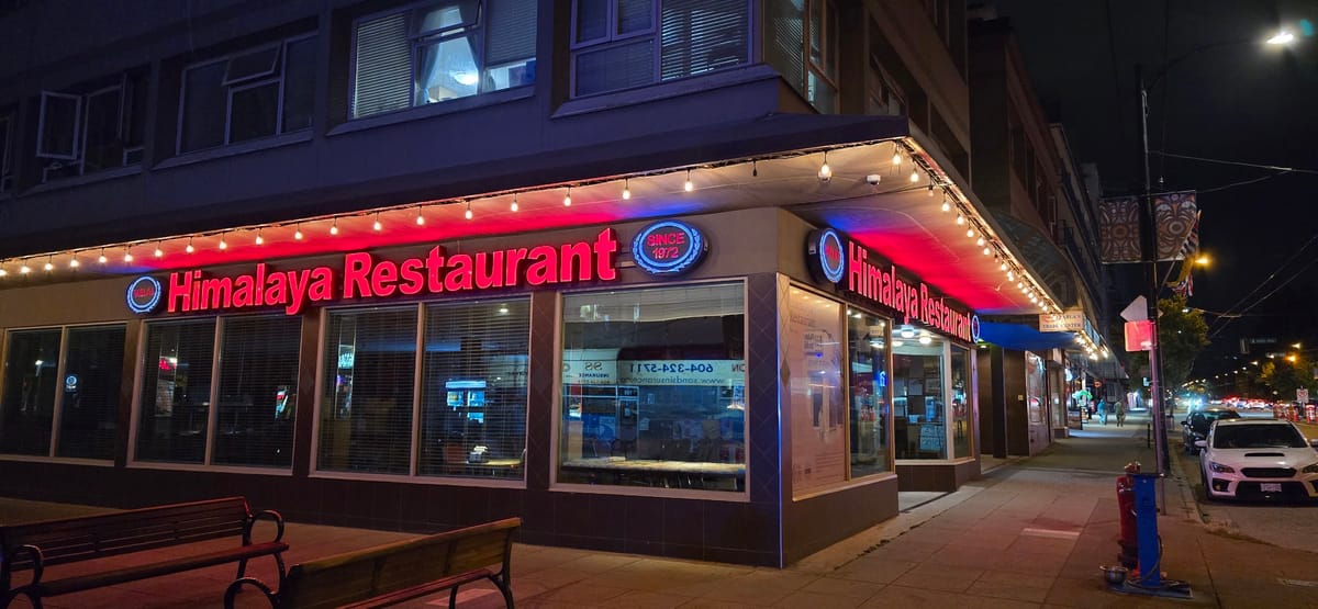 Himalaya Restaurant on Main Street at night